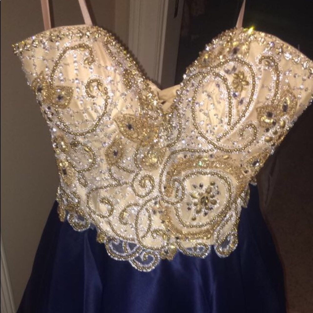 Beaded Navy Blue Homecoming Dress
